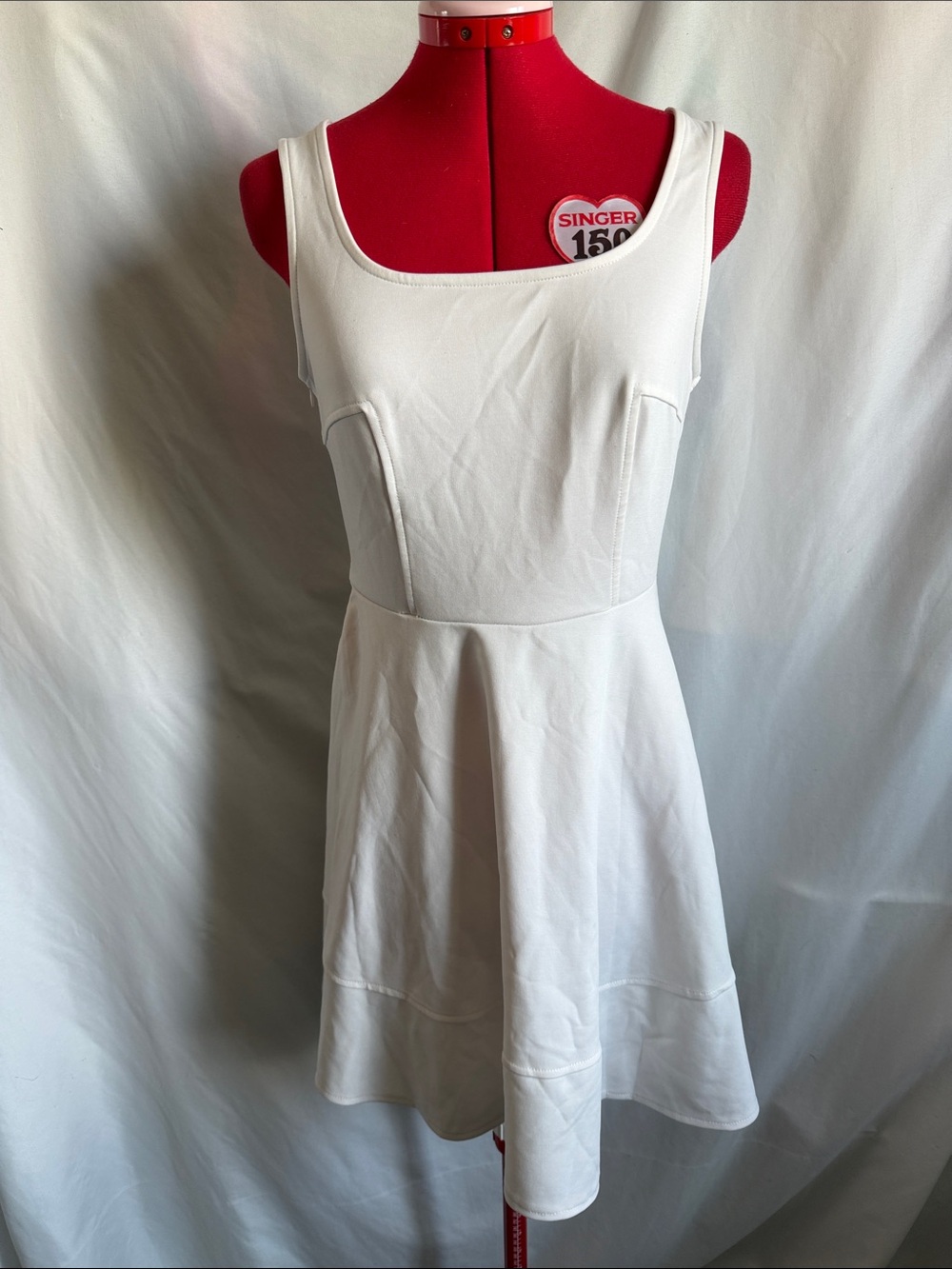 Fancyinn White Scoop Neck Fit-and-Flare Mini Dress
